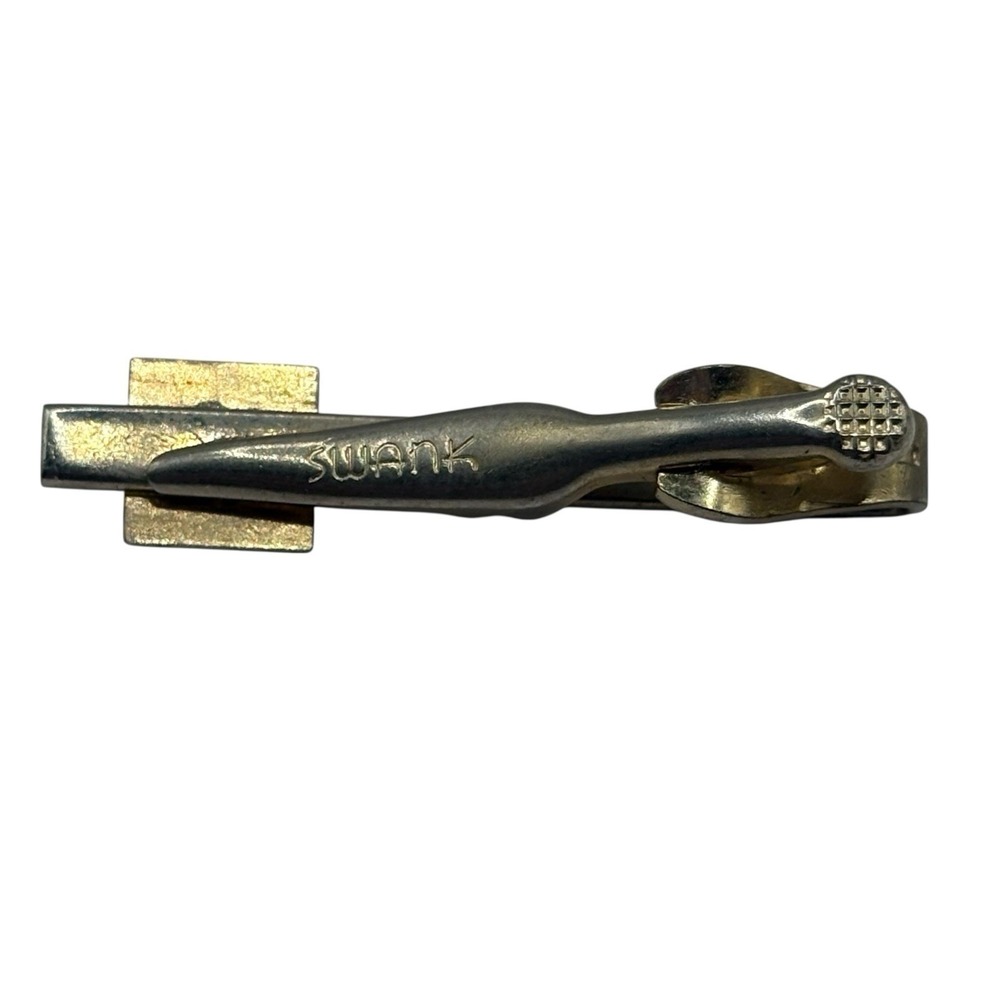 Swank Cufflinks And Tie Clip Red Accent Center Gold Tone Vintage Square Textured - Picture 10 of 13